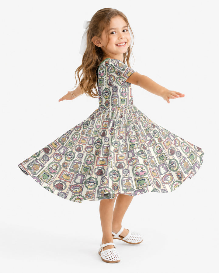 Vintage Halloween Ghost Pumpkin Portraits Bamboo Twirl Dress