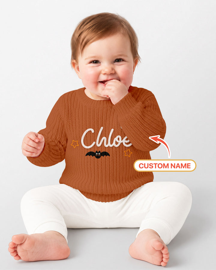 Happy Halloween Embroidered Baby Name Bamboo Knit Sweater Bubble