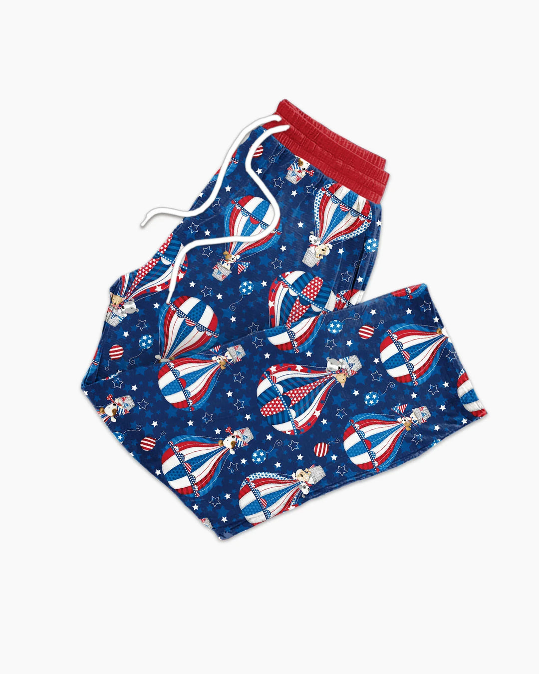Pijamas de bambú para hombre a juego con la familia: "Cachorros Patrióticos en Globos Aerostáticos"