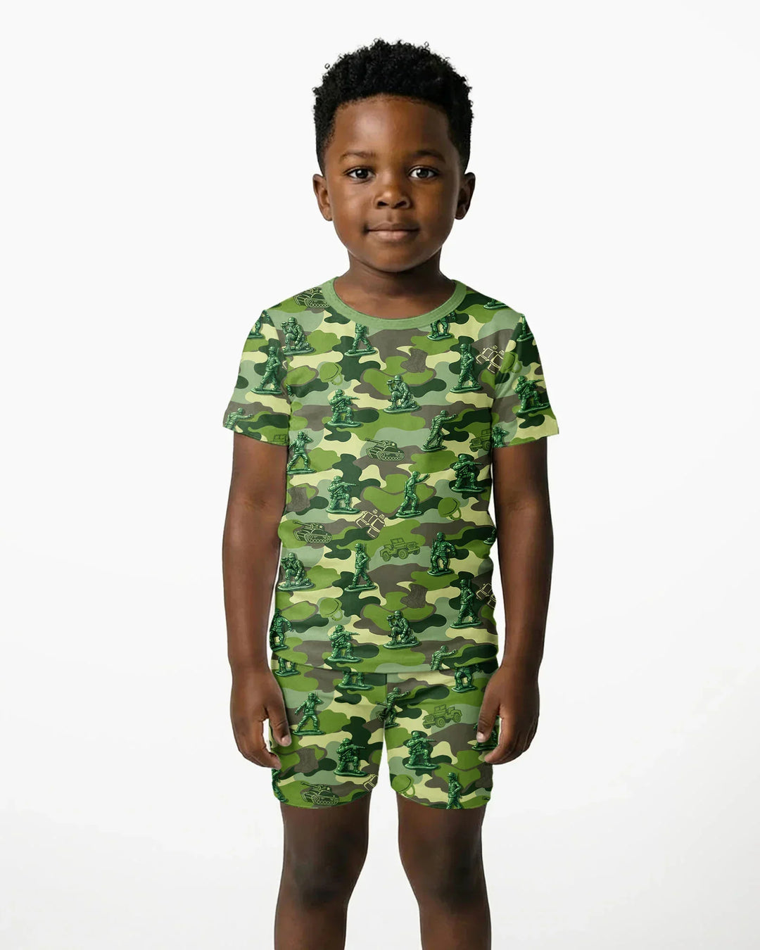 Pijama de dos piezas de bambú de hombrecitos verdes, de manga corta y pantalón corto
