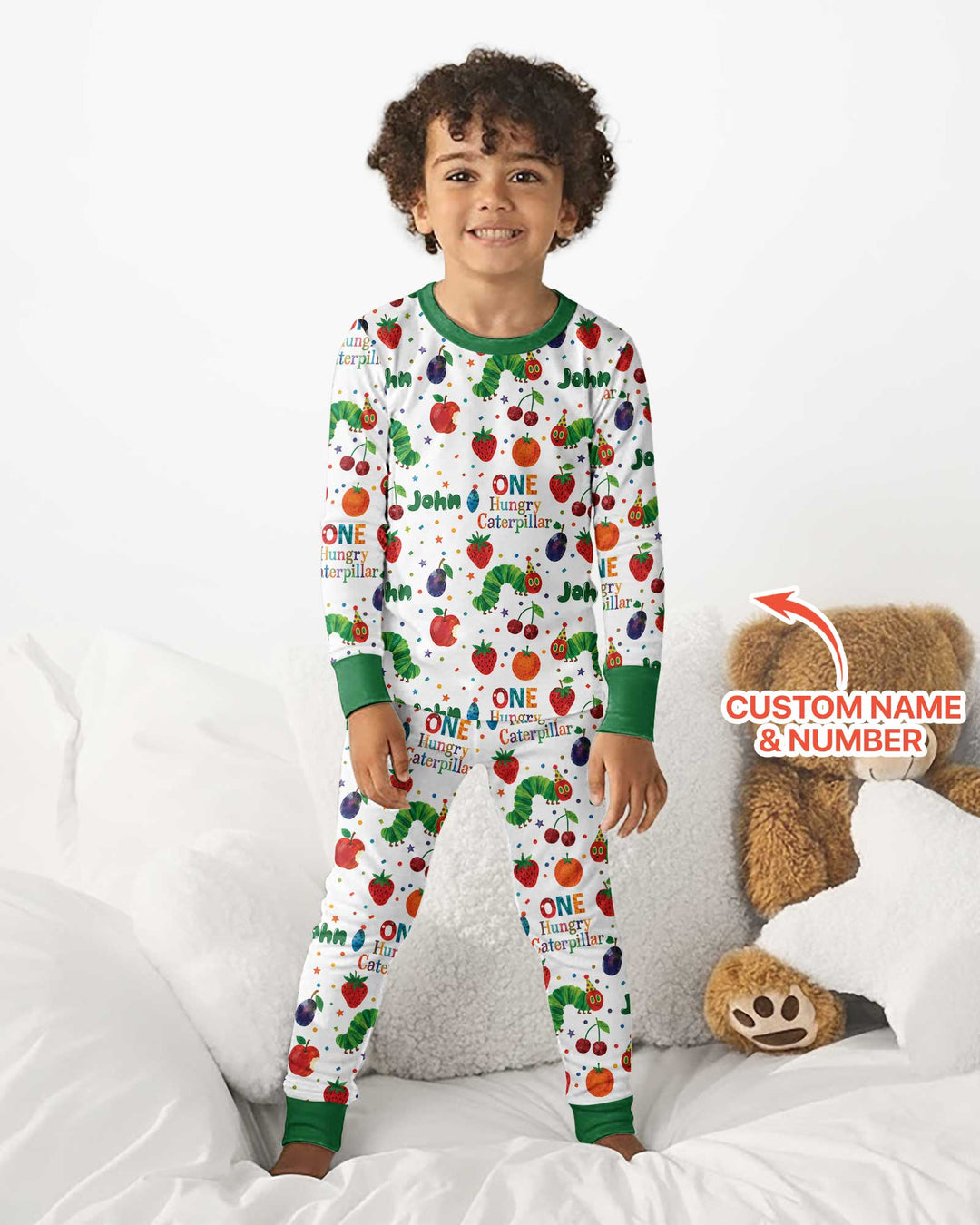 Custom Name And Age Hungry Caterpillar Bamboo Two Piece Long Sleeve Pajama Set