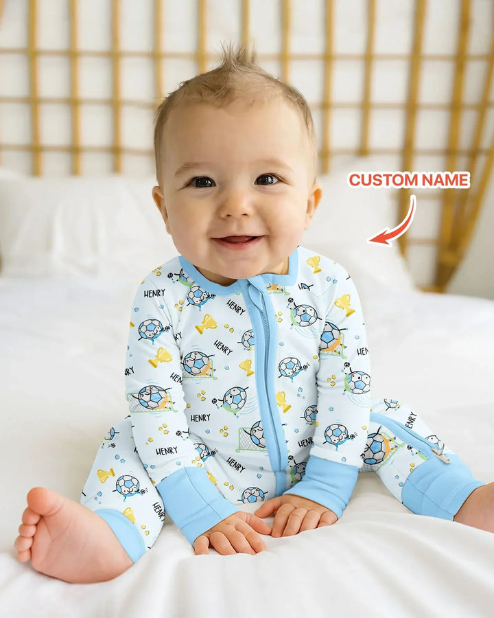 Mono convertible de bambú con cremallera a juego para padre e hijo de fútbol con nombre personalizado