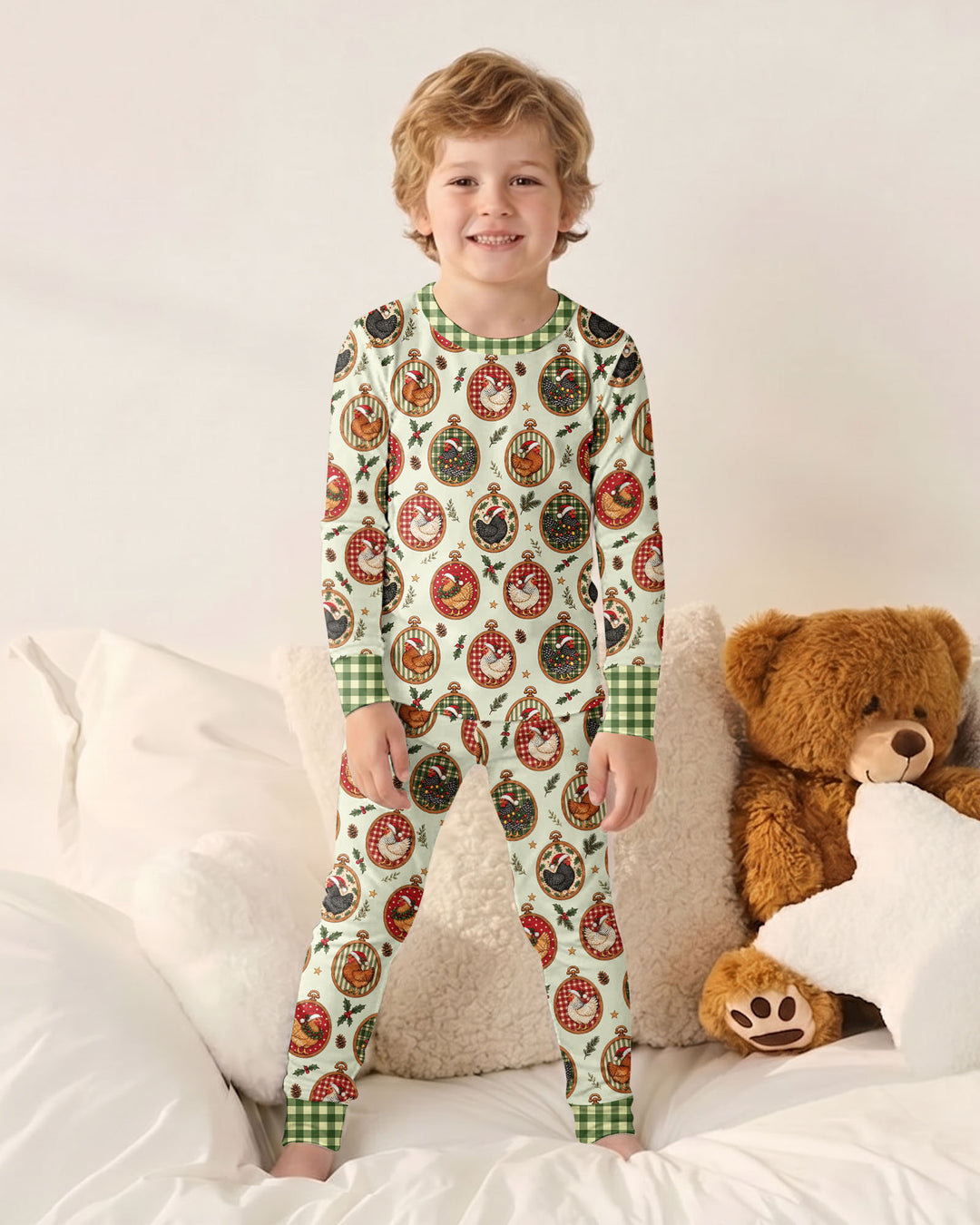 Chicken Merry Clucking Christmas Bamboo Two Piece Long Sleeve Pajama Set