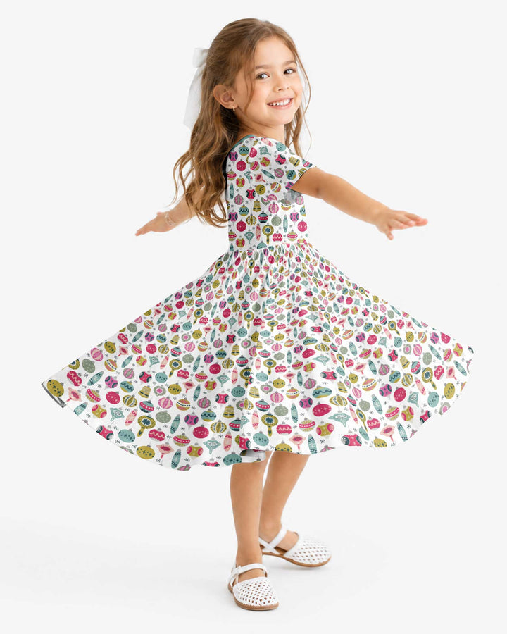 Tiny Christmas Ornaments Bamboo Twirl Dress