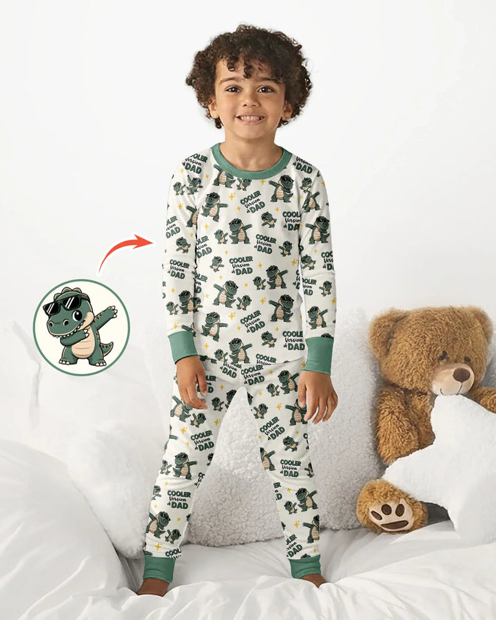 Cool Dino Daddy & Me Matching Bamboo Two Piece Long Sleeve Pajama Set