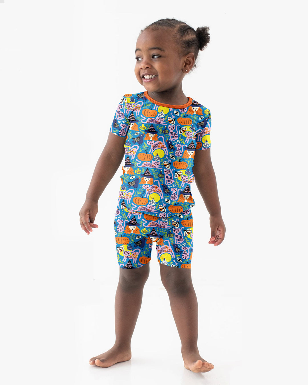 Whimsical Witch Cats Bamboo Two Piece Short Sleeve Shorts Pajama Set