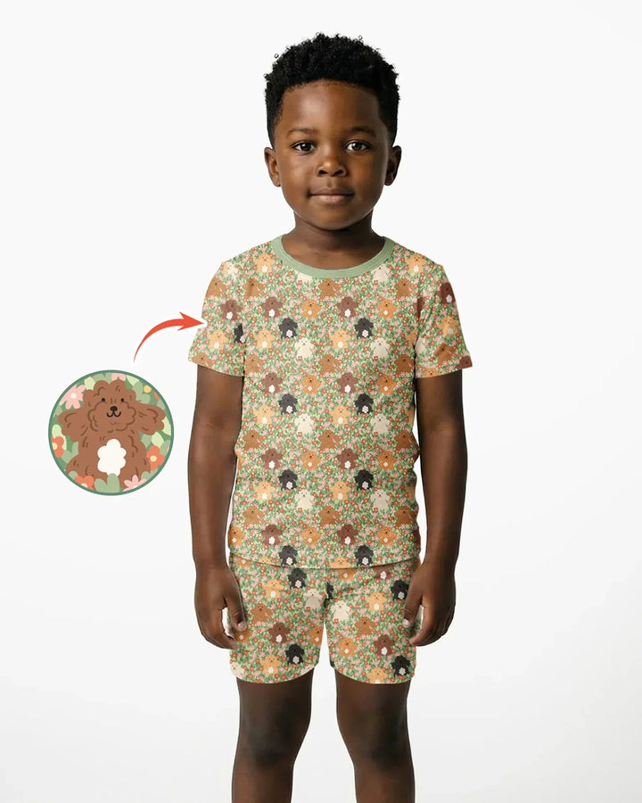 Puppy Garden Family Matching Bamboo Two Piece Short Sleeve Shorts Pajama Set