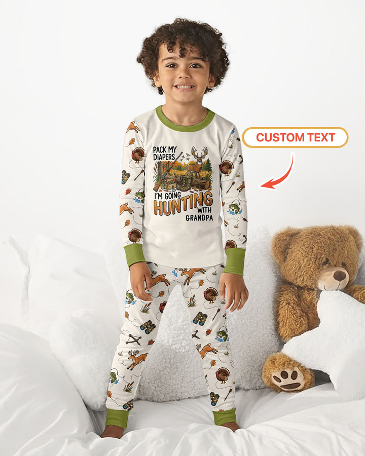 Personalized Pack My Diapers I'm Going Hunting Bamboo Two Piece Long Sleeve Pajama Set