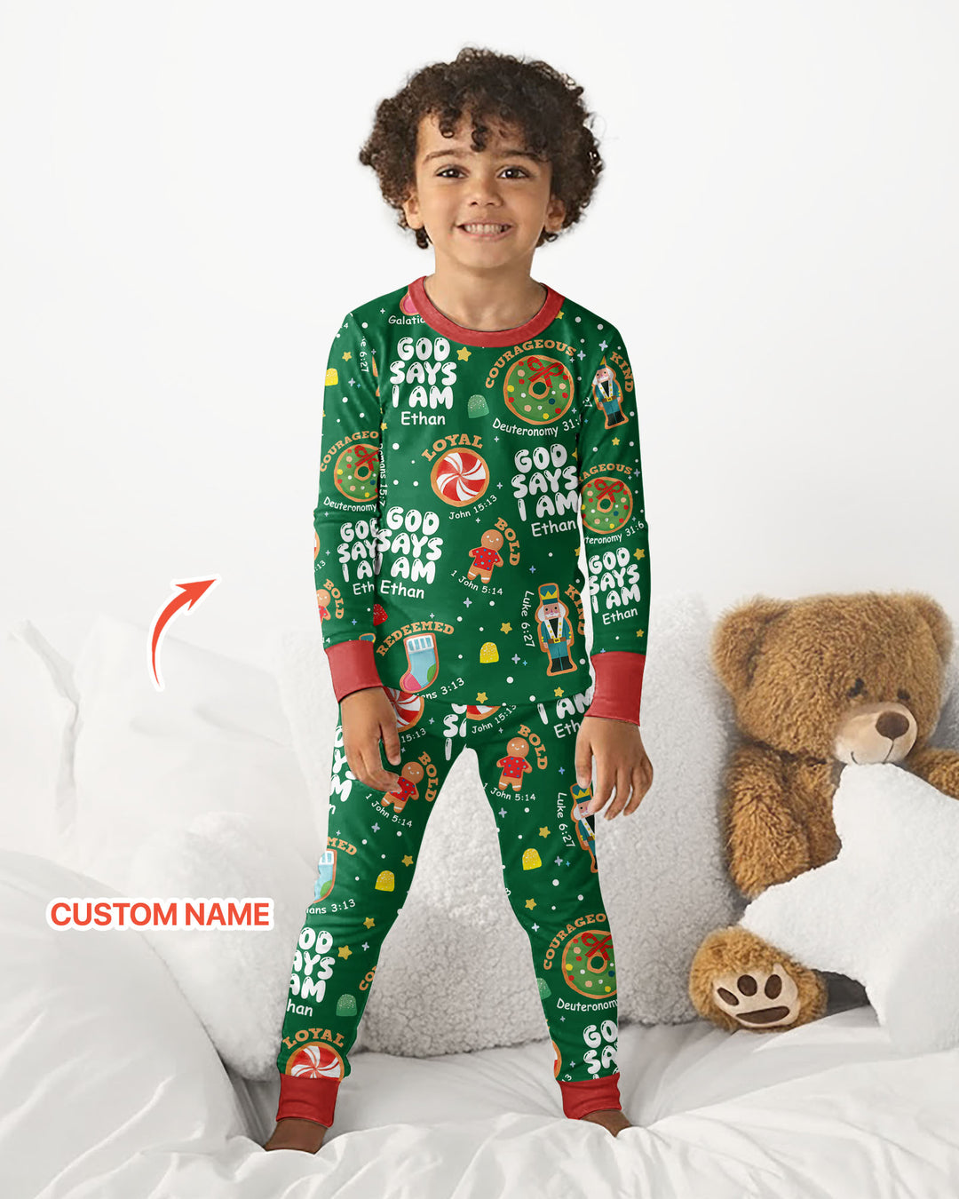 Merry Christmas God Says I Am Custom Name Bamboo Two Piece Long Sleeve Pajama Set