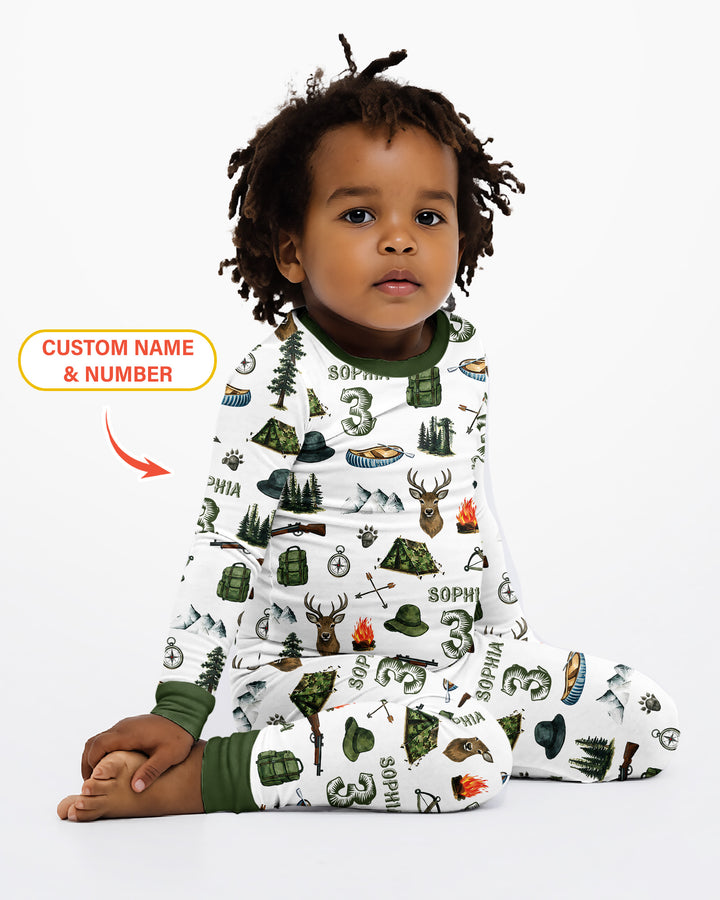 Personalized Birthday Camper Bamboo Two Piece Long Sleeve Pajama Set