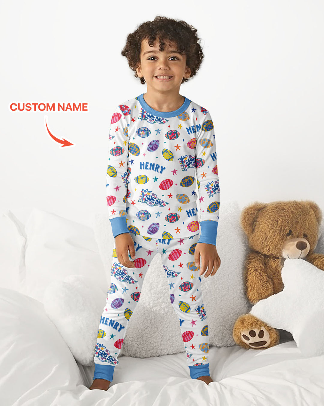 Custom Name Game day Bamboo Two Piece Long Sleeve Pajama Set