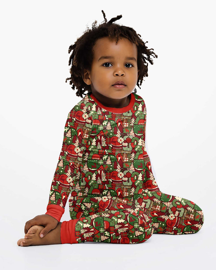 Christmas Time Mosaic Bamboo Two Piece Long Sleeve Pajama Set