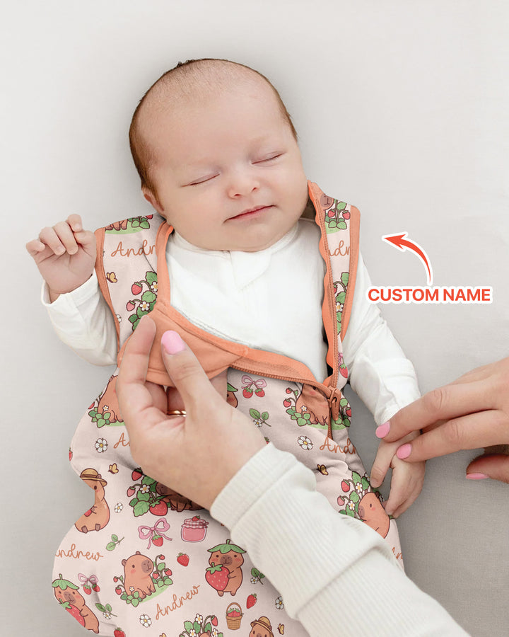 Custom Name Capybara Strawberry Bamboo Sleep Bag