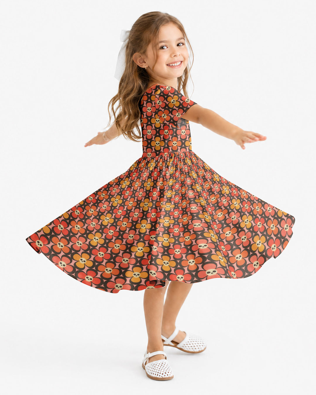 Retro Skull Flower Halloween Bamboo Twirl Dress