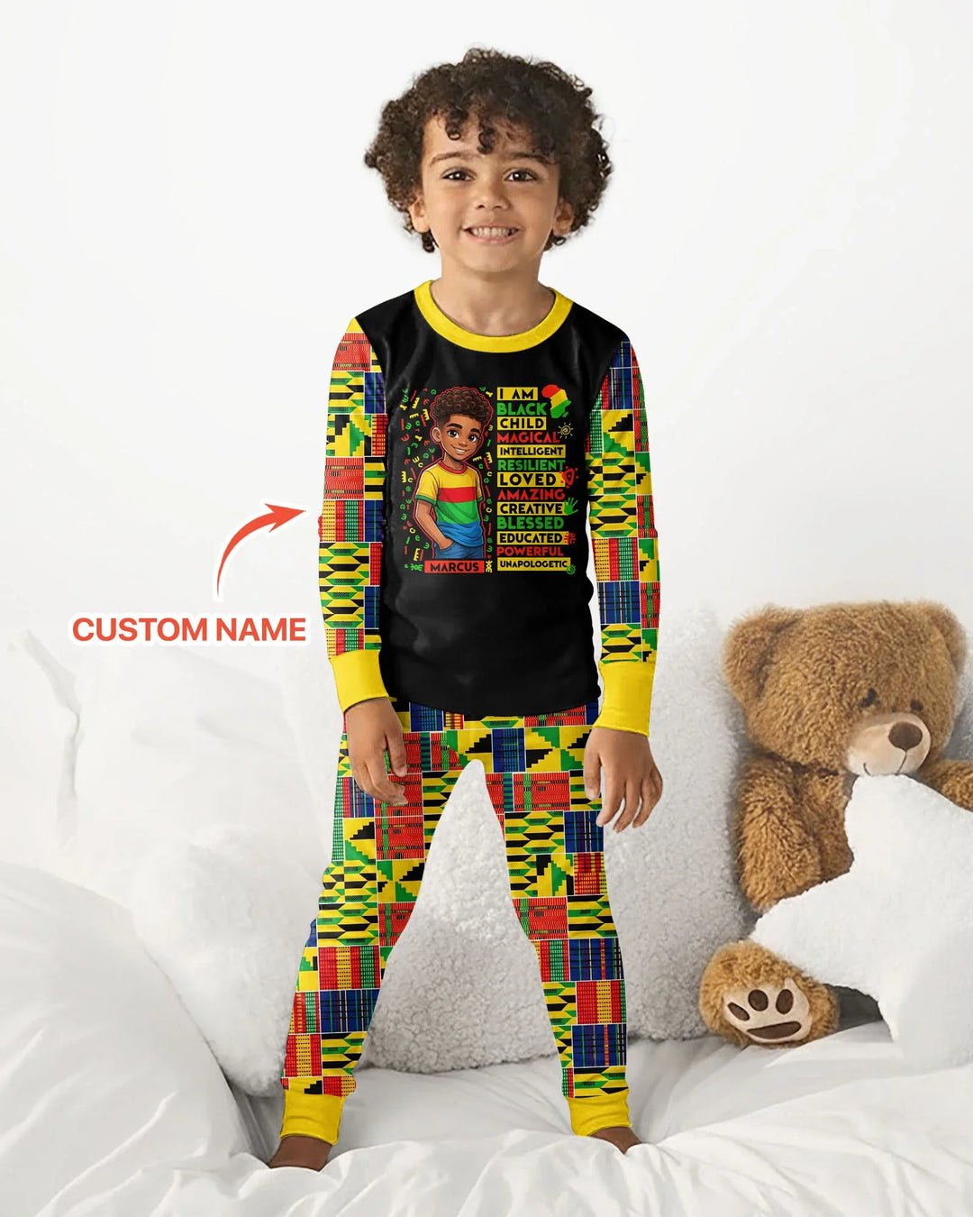 Custom Name I Am Black Child Boy Bamboo Two Piece Long Sleeve Pajama Set