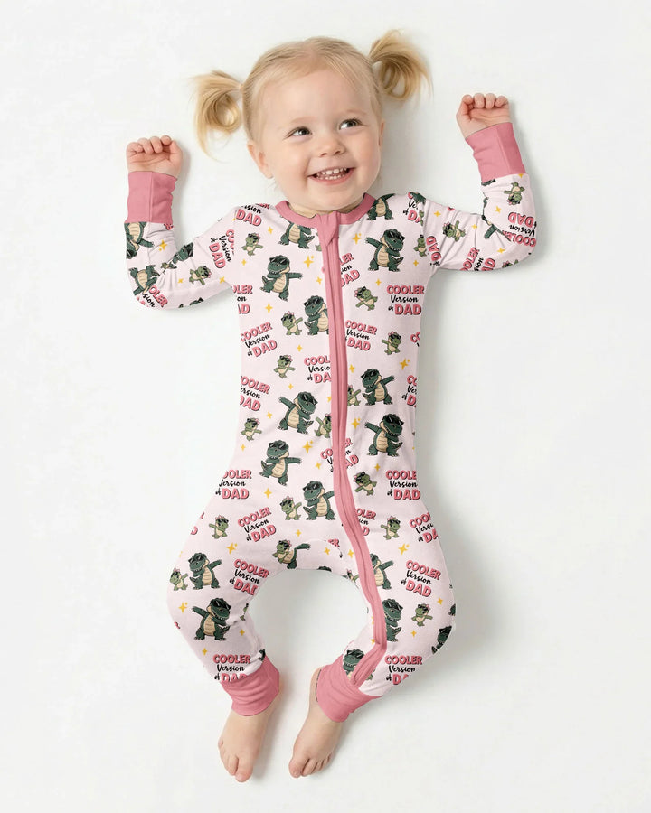 Divertido pijama de bambú convertible con cremallera de dinosaurio para papá e hijo a juego