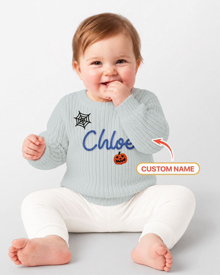 Happy Halloween Embroidered Baby Name Bamboo Knit Sweater Bubble