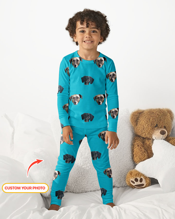 Custom Pet Face Photo Bamboo Two Piece Long Sleeve Pajama Set