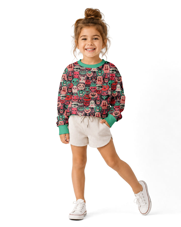 Retro Halloween Monsters Ghost Pumpkin Mummy Bamboo Crewneck Sweatshirt