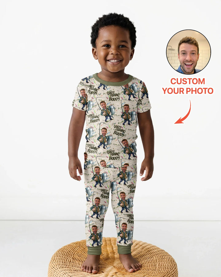 Custom Photo Dad Fishing's Buddy Daddy & Me Matching Bamboo Two Piece Short Sleeve Pajama Set