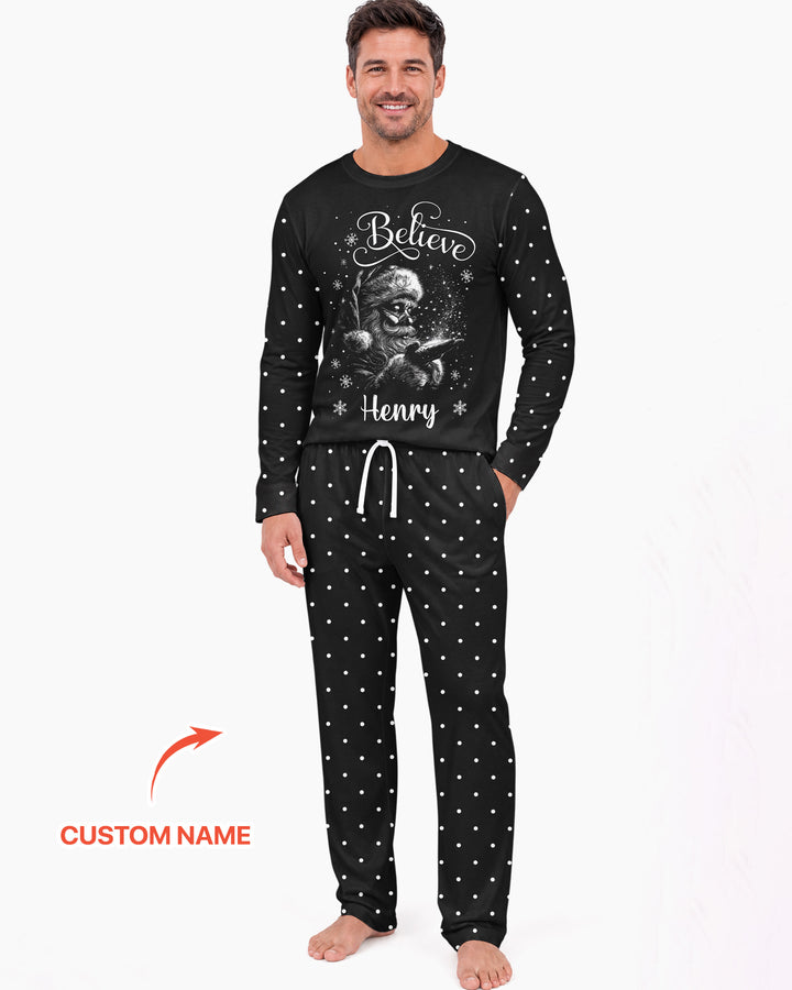 Custom Name Vintage Believe Santa Bamboo Men's Pajama Set