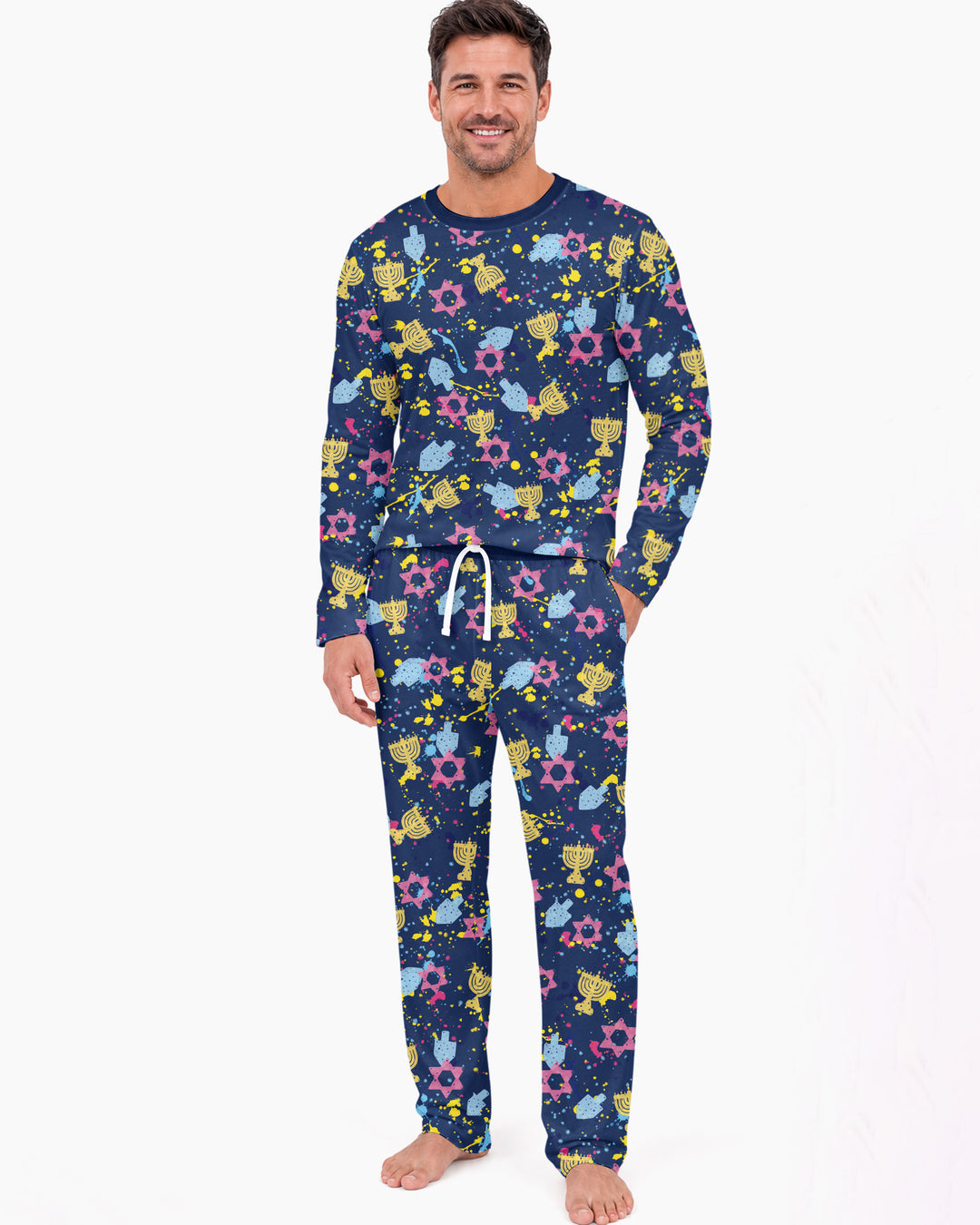 Hanukkah Family Splatter Paint  Bamboo Men's Pajama Set