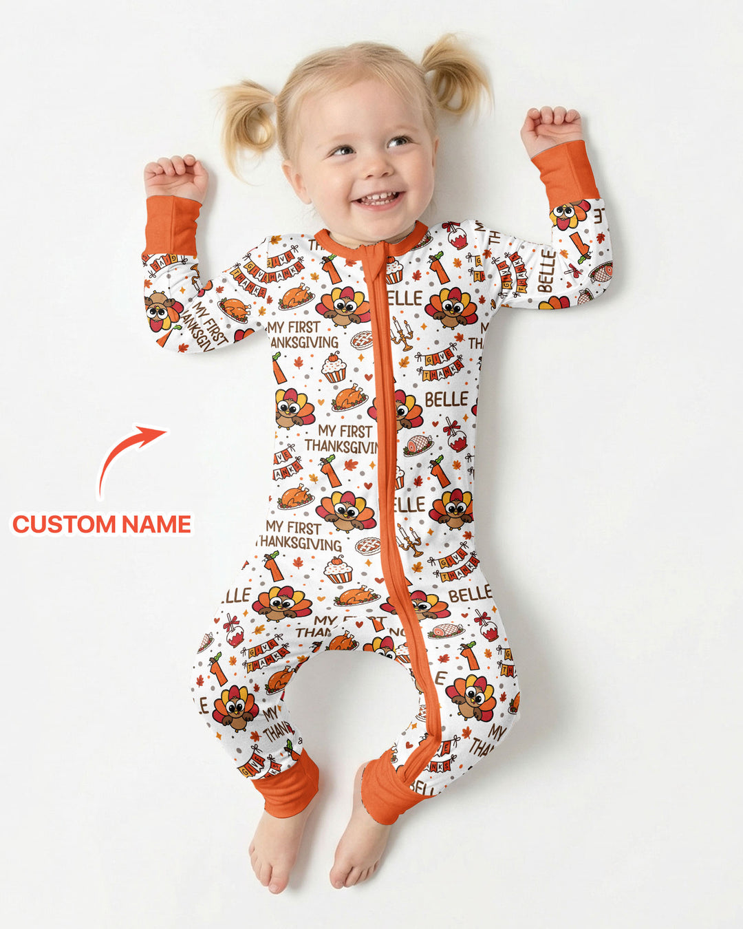 Custom Name Doodle Turkey My First Thanksgiving Bamboo Convertible Zippy