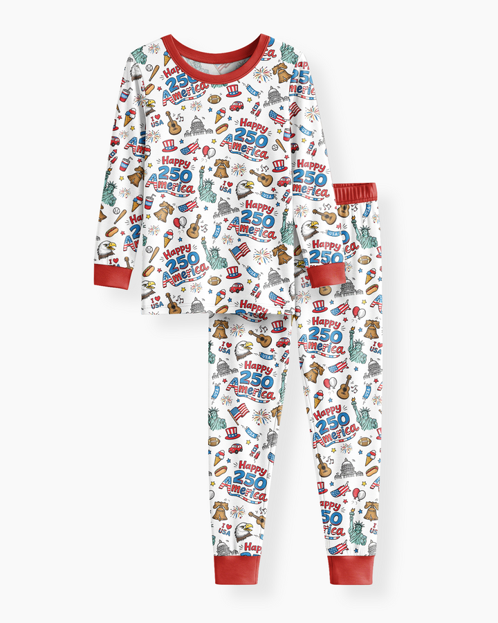 Happy 250 America I love USA Bamboo Two Piece Long Sleeve Pajama Set