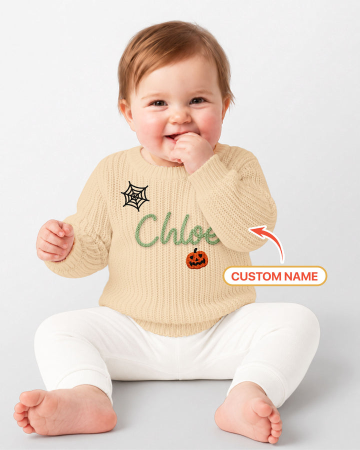 Happy Halloween Embroidered Baby Name Bamboo Knit Sweater Bubble
