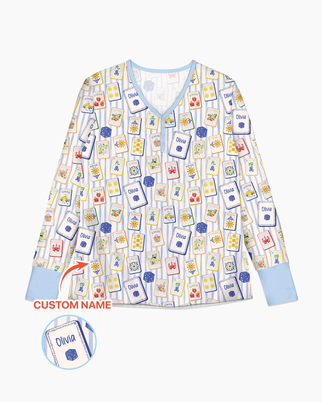 Coastal Mahjong Custom Name Mommy & Me Matching Bamboo Women Pajama Set