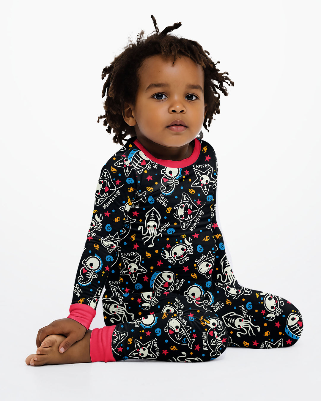 Kawaii Skeleton Ocean Animals Bamboo Two Piece Long Sleeve Pajama Set