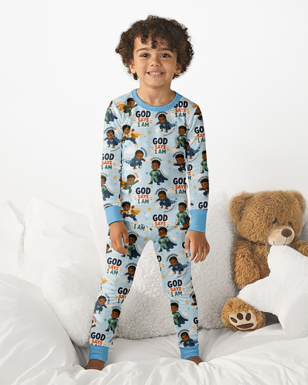 God Says I Am Black Superheroes Bamboo Two Piece Long Sleeve Pajama Set