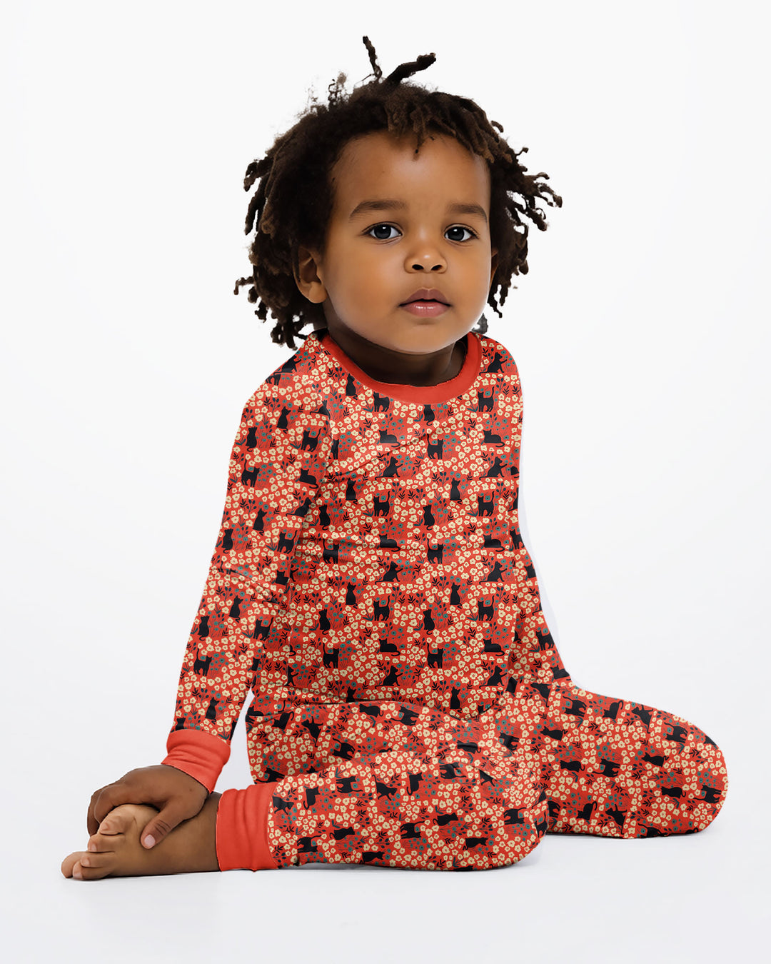 Black Cat Ditsy Bamboo Two Piece Long Sleeve Pajama Set