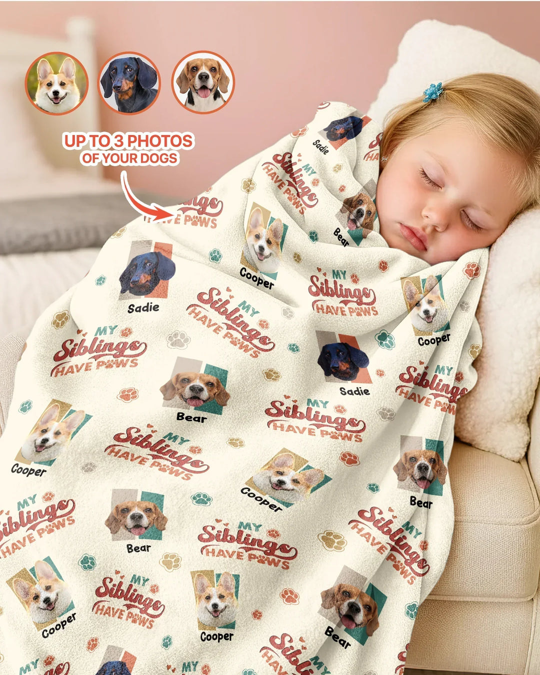 Custom Dog Photos "My Siblings Have Paws" Bamboo Blanket