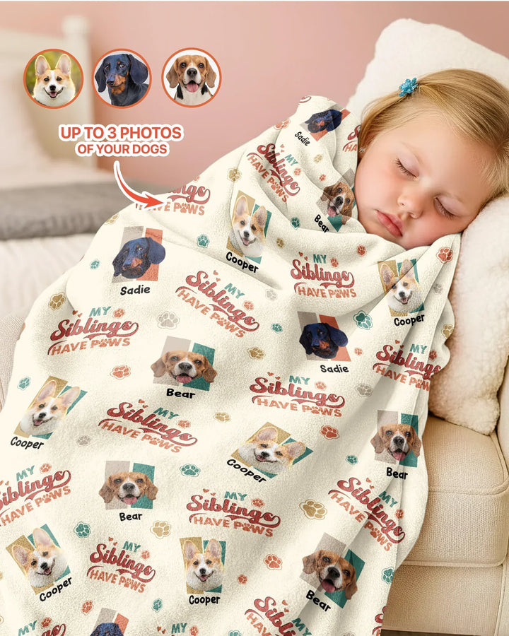 Custom Dog Photos "My Siblings Have Paws" Bamboo Blanket