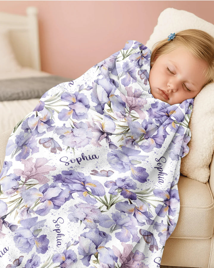 Custom Name Birth Month Flowers Bamboo Blanket