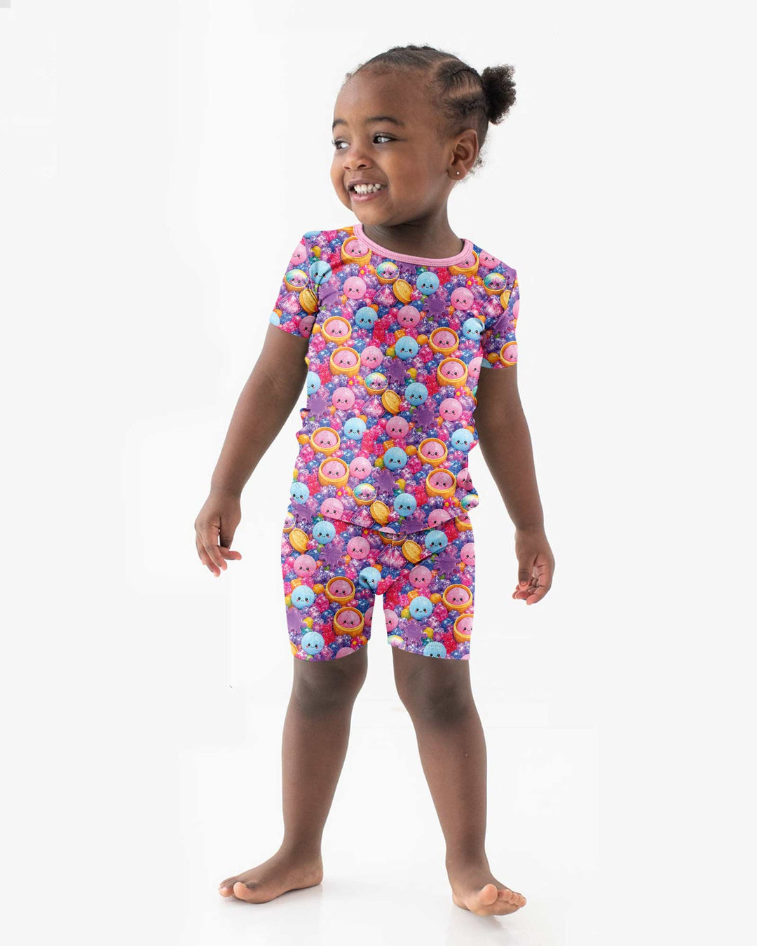 Rainbow Glitter Dumplings Bamboo Two Piece Short Sleeve Shorts Pajama Set
