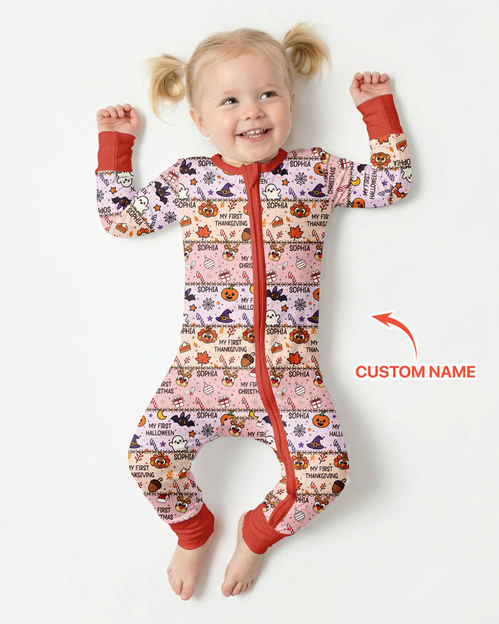 Custom Name My First Hallothanksmas Bamboo Convertible Zippy