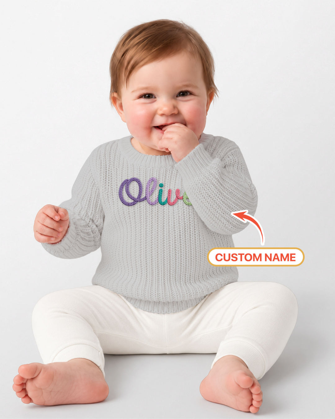 Embroidered Baby Name Bamboo Knit Sweater Bubble