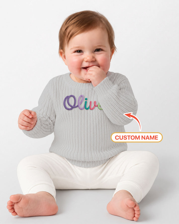 Embroidered Baby Name Bamboo Knit Sweater Bubble