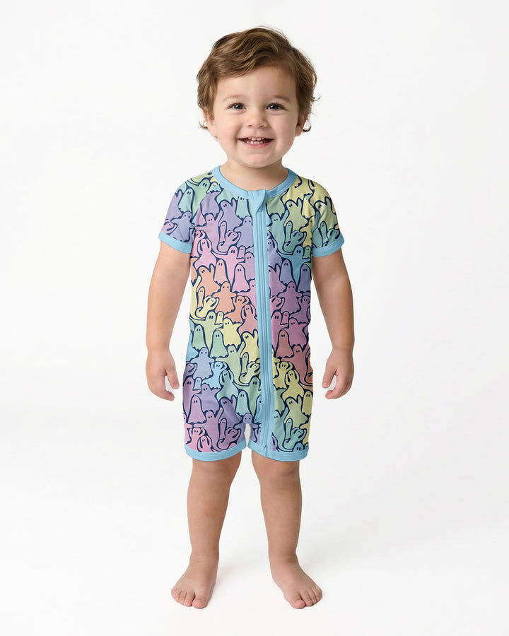 Pastel Rainbow Ghost Halloween Bamboo Shorty Zippy