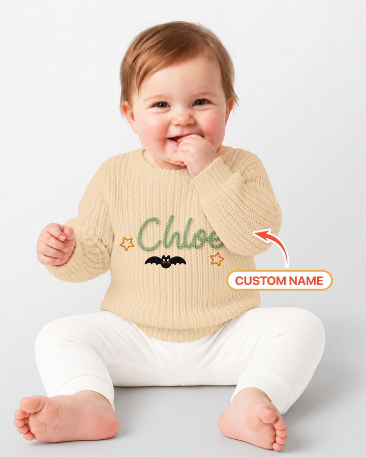 Happy Halloween Embroidered Baby Name Bamboo Knit Sweater Bubble