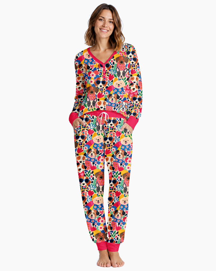 Dog Pattern Thick Bamboo Women Pajama Set