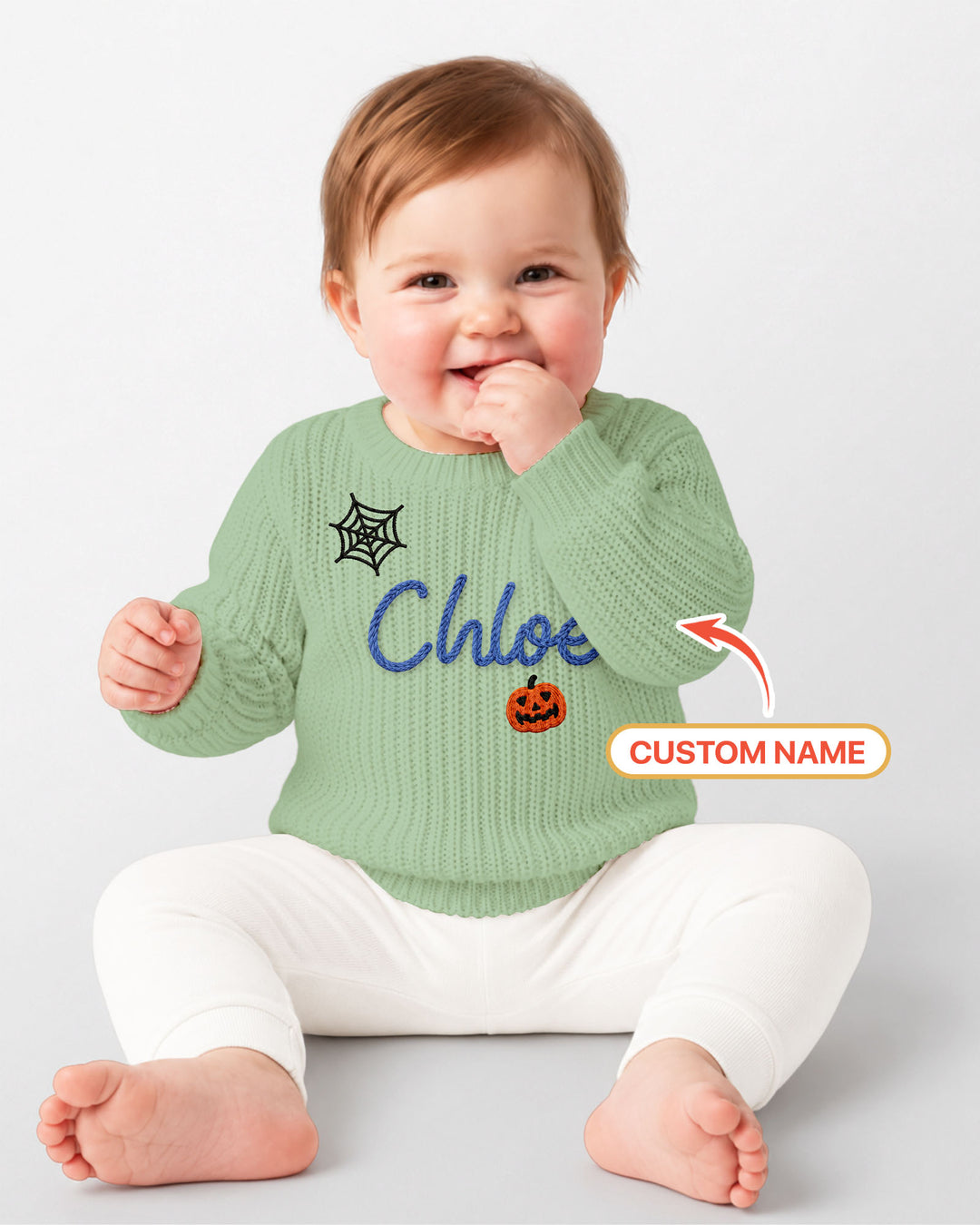 Happy Halloween Embroidered Baby Name Bamboo Knit Sweater Bubble