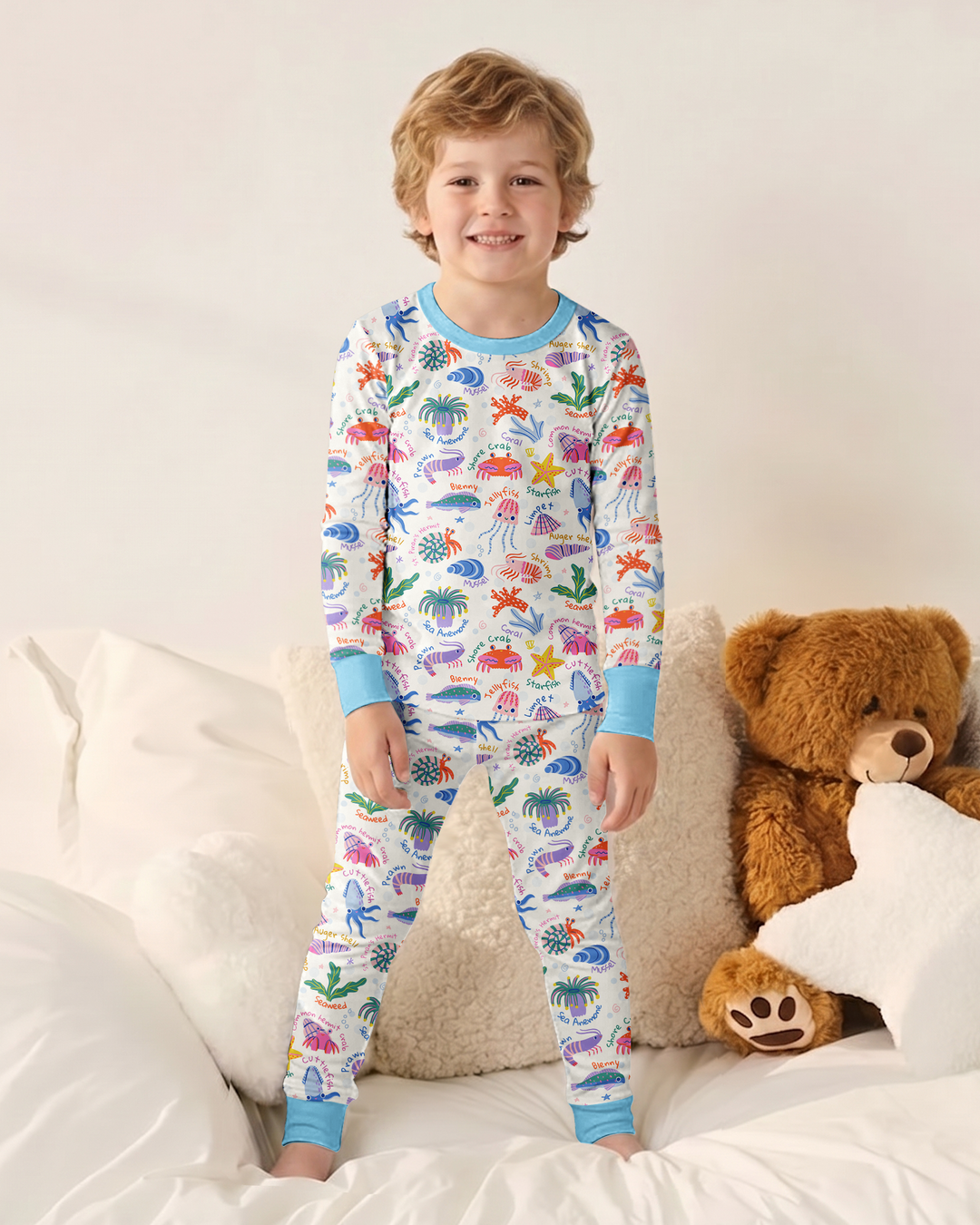 Conjunto de pijama de dos piezas de bambú de manga larga Tide Pool Pals