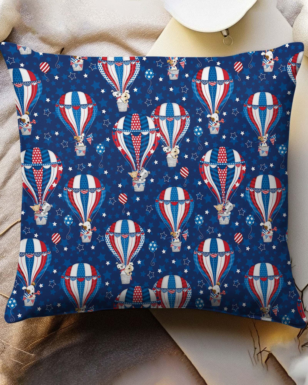 Patriotic Pups in Hot Air Balloons Family Matching Bamboo Pillow Case