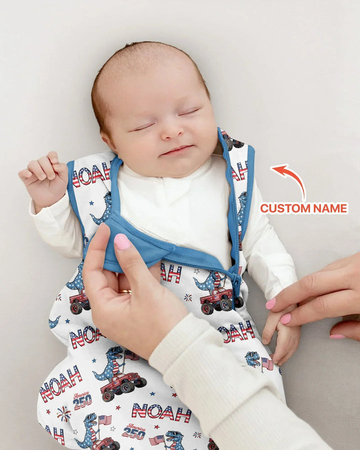 Custom Name American Flag Dinosaur Bamboo Sleep Bag