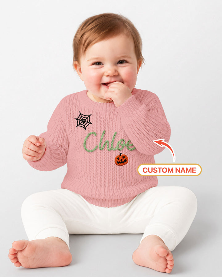 Happy Halloween Embroidered Baby Name Bamboo Knit Sweater Bubble
