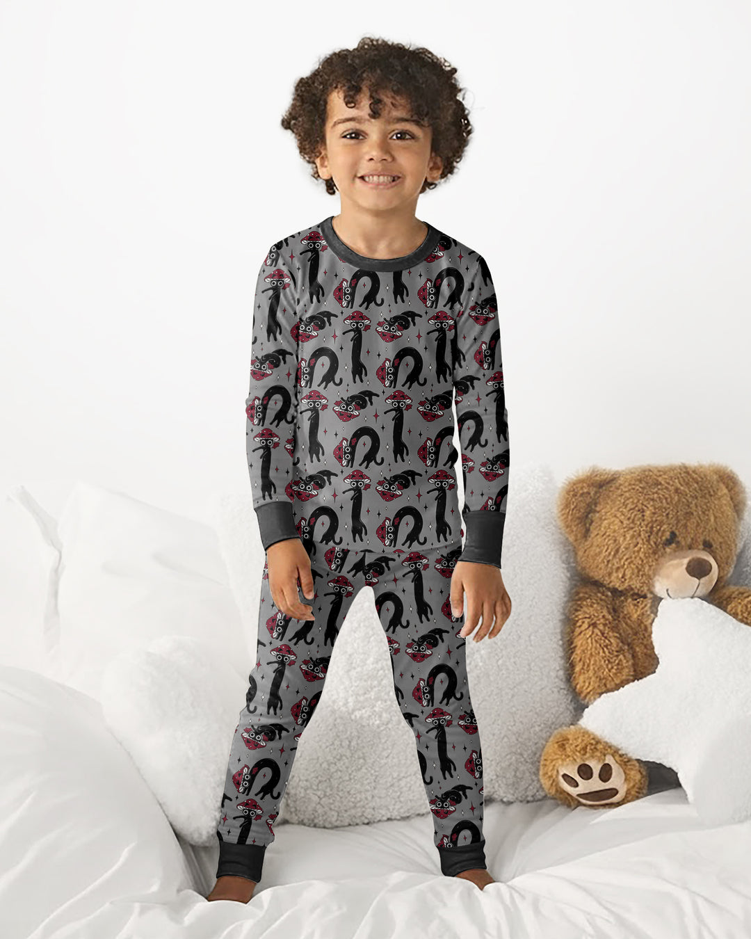 Mushroom Cat Mischief Bamboo Two Piece Long Sleeve Pajama Set