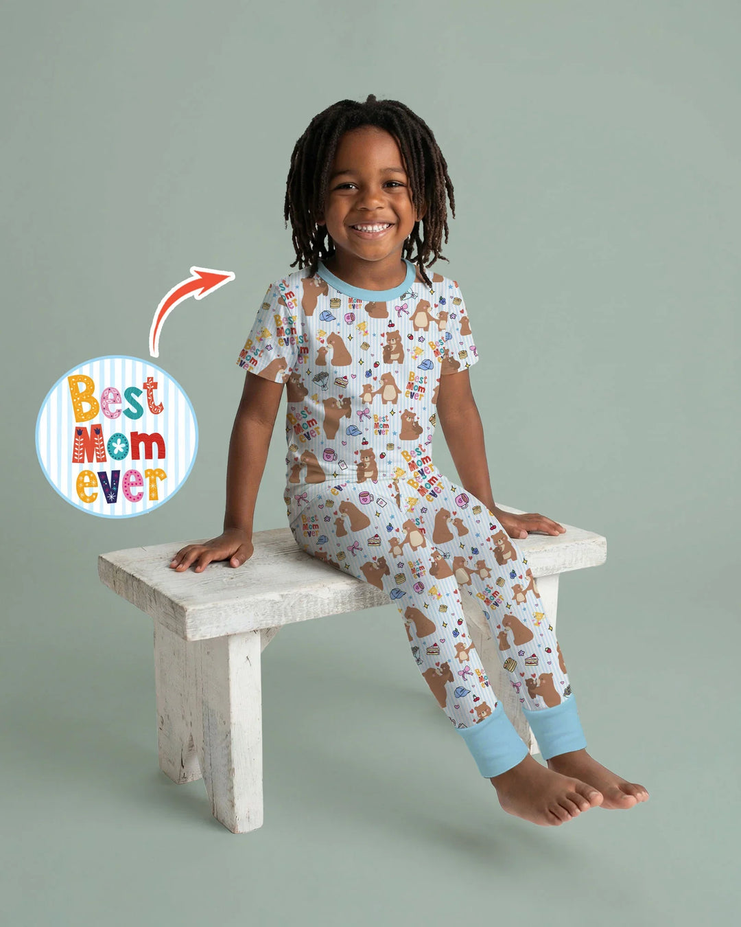 Best Mama Bear Ever Family Matching Bamboo Two Piece Short Sleeve Pajama Set